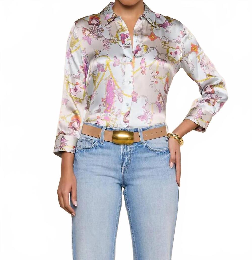 NEW L'AGENCE dani silk blouse in multi baroque toile
